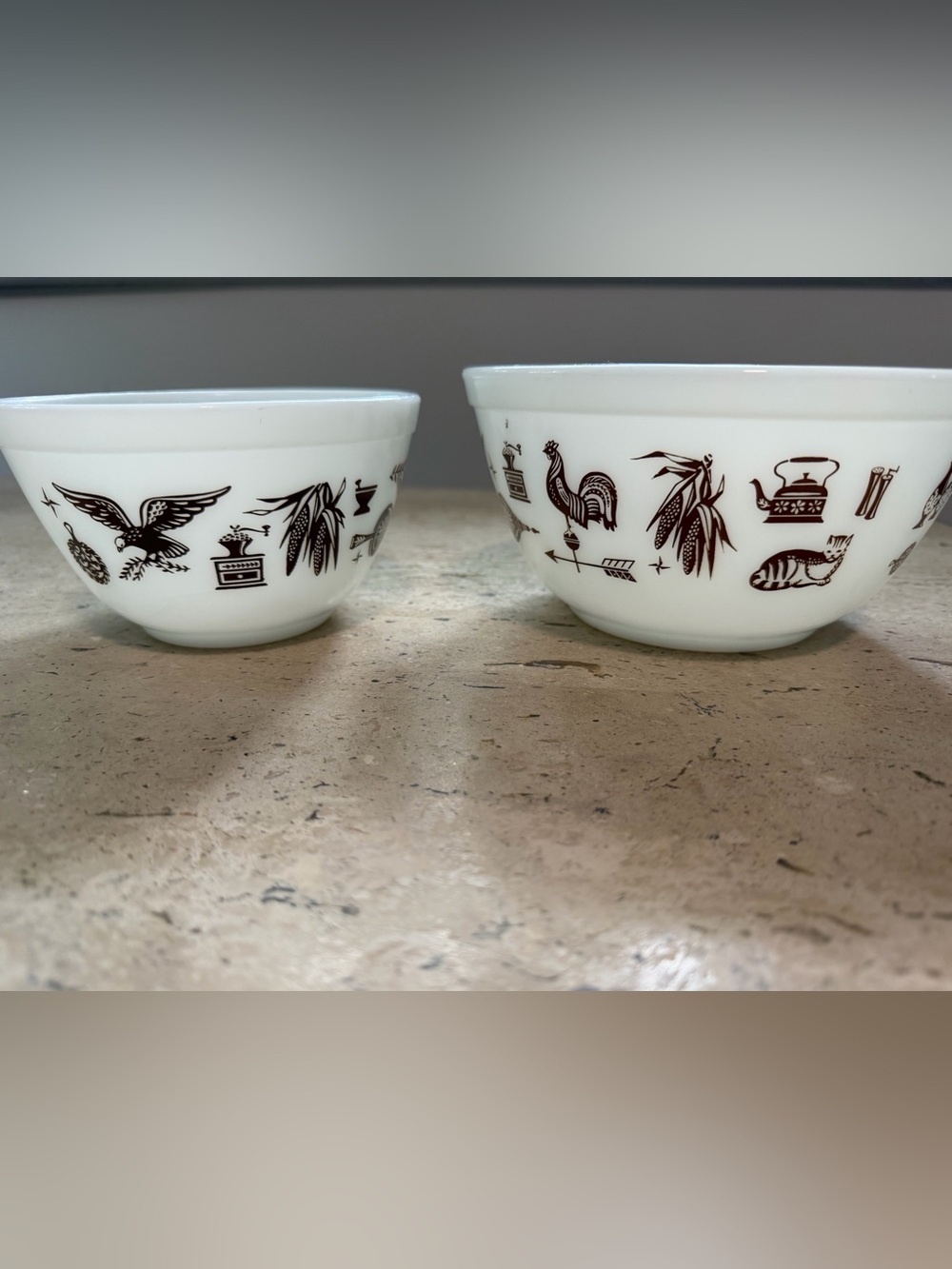 Pyrex Early American Pattern Milk Glass and Brown #401 and #402 1960’s-70’s